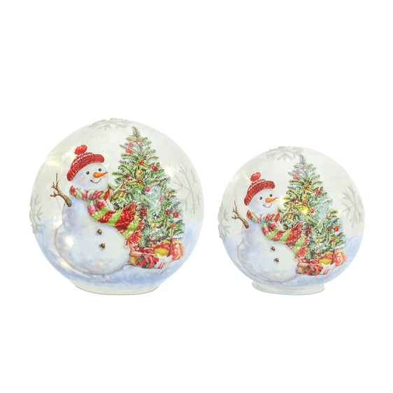 LED-Lighted-Orb-with-Whimsical-Snowman-and-Tree-Scene,-Set-of-3-Decor