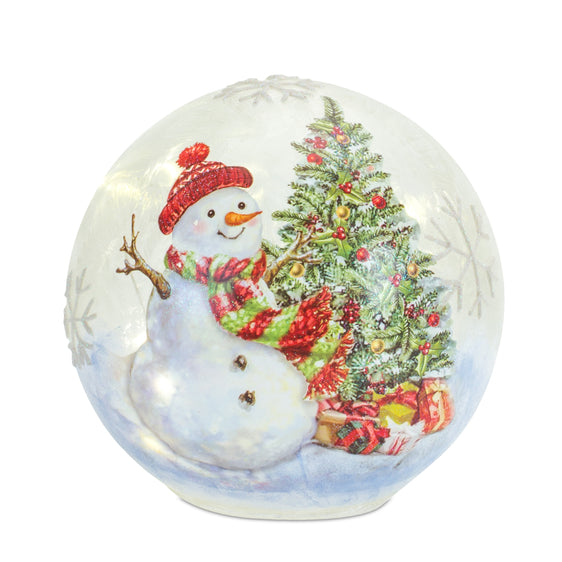 LED Lighted Orb with Whimsical Snowman and Tree Scene, Set of 3