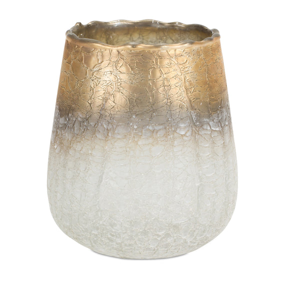 Gold and White Ombre Glass Vase Candle Holder 6"