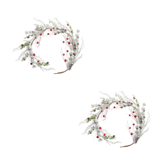 Snowy-Flocked-Twig-Pine-Garland-with-Sleigh-Bells,-Set-of-2-Garland