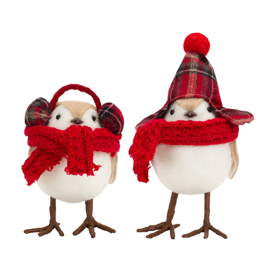 Plush-Winter-Bird-Shelf-Sitter-with-Scarf-and-Ear-Muffs,-Set-of-12-Decor