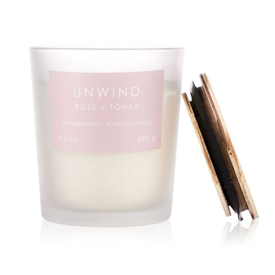 Pier 1 Unwind Rose & Tonka Aromatherapy 9.5 oz Candle