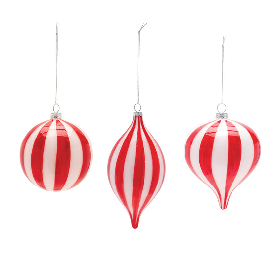 Striped Glass Ornament, Set of 6