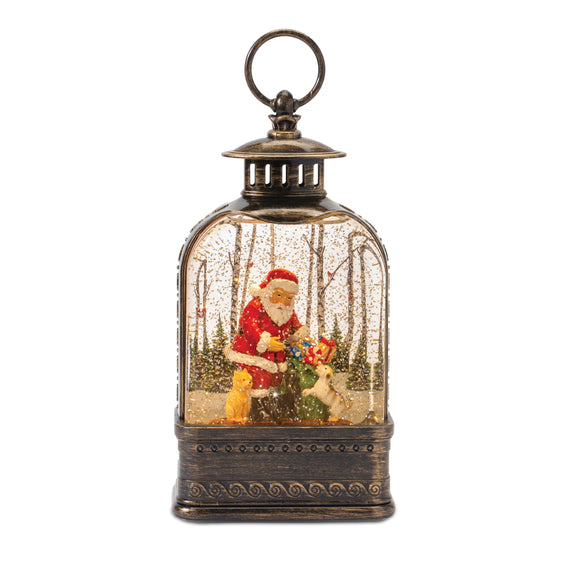 LED Snow Globe Lantern with Santa and Dog 11.25"