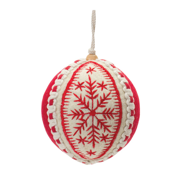 Embroidered-Wool-Ball-Ornament,-Set-of-4-Ornaments