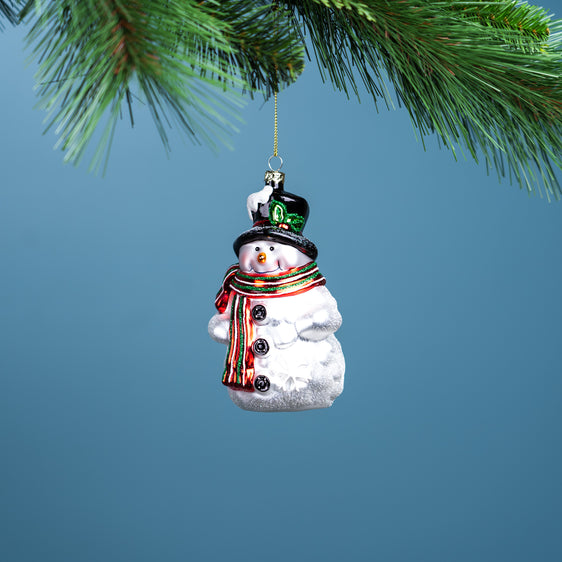 Glittered-Glass-Snowman-Ornament,-Set-of-6-Ornaments