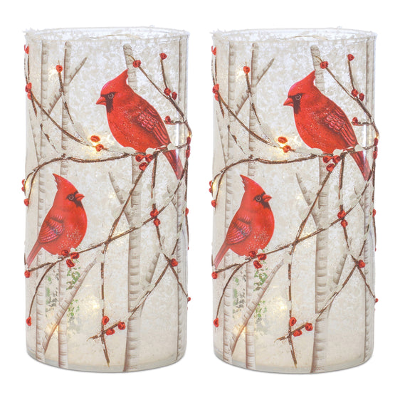 LED-Cardinal-Bird-Luminary,-Set-of-2-Decor