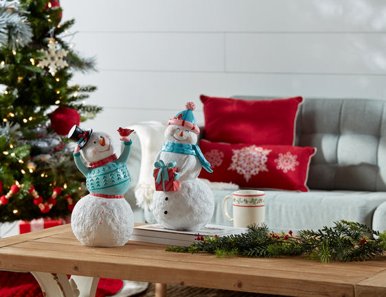 Whimsical-Snowman-Figurine,-Set-of-2-Decor