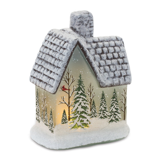 LED-Lighted-House-with-Pine-Trees,-Set-of-2-Decor