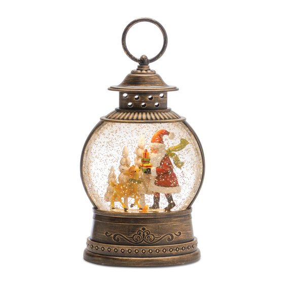 LED Snow Globe Lantern with Santa and Deer 9.75"