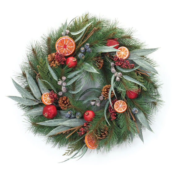 Mixed Pine Fruit Wreath 21"