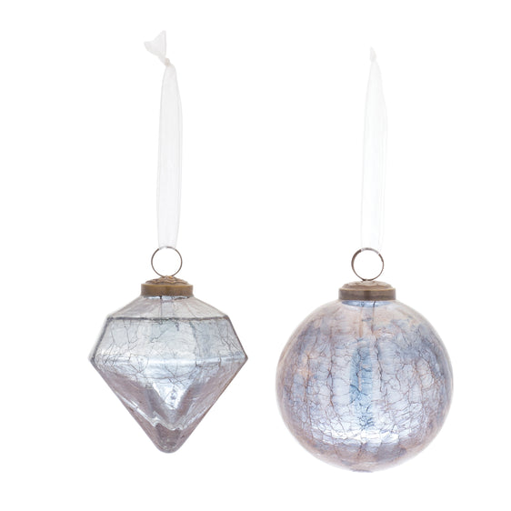 Blue Crackle Glass Ornament, Set of 6