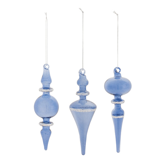 Blue Glass Finial Drop Ornament, Set of 12