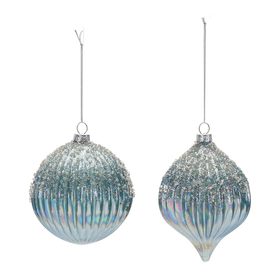 Beaded Iridescent Glass Ornament, Set of 6