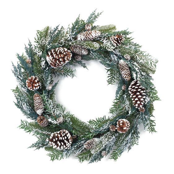 Flocked Pine Cone Wreath 26"