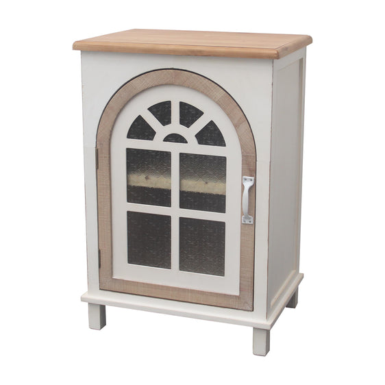 Natural Wood Farmhouse Wooden Side Table with Arch Designed Glass Door