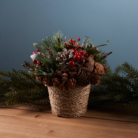 Potted-Pinecone-Berry-Arrangement,-Set-of-2-Faux-Florals