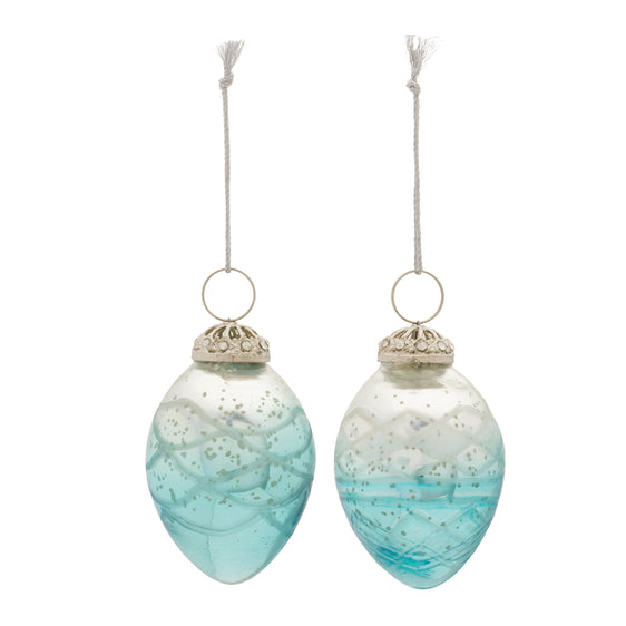 Blue Ombre Glass Drop Ornament, Set of 6