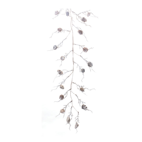 Flocked-Pinecone-Twig-Garland,-Set-of-2-Faux-Florals