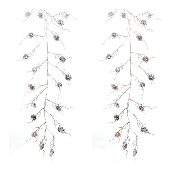 Flocked Pinecone Twig Garland, Set of 2