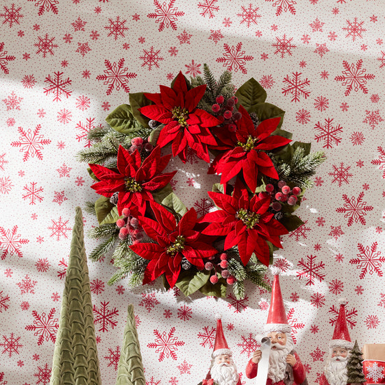 Poinsettia Flower Pine Wreath 24.5"