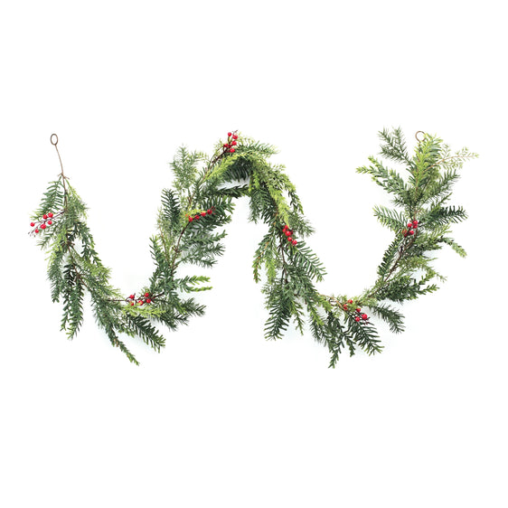 Mixed-Pine-Berry-Garland,-Set-of-2-Faux-Florals