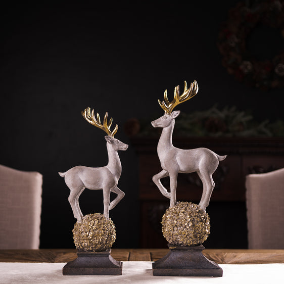 Winter Deer Figurine on Orb 14"