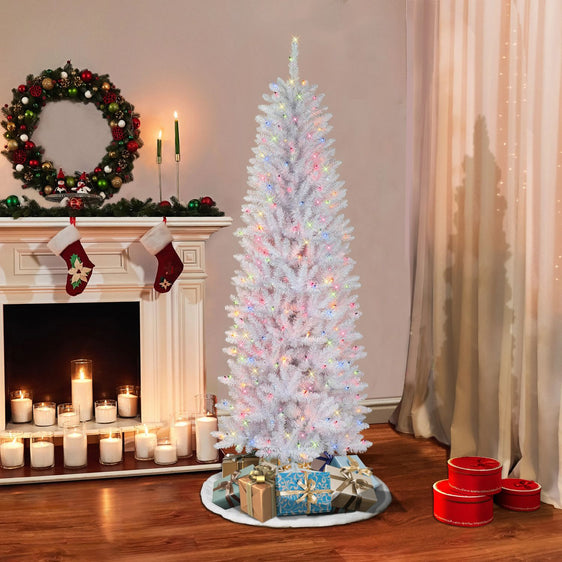 6.5-ft-Pre-lit-White-Fraser-Fir-Pencil-Artificial-Christmas-Tree-with-Multi-Color-Lights-&-Metal-Stand-Christmas-Trees