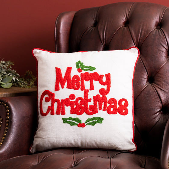 Merry Christmas Holly Berry Throw Pillow 16"