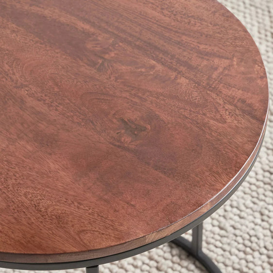 Round Metal End Table with Wood Top