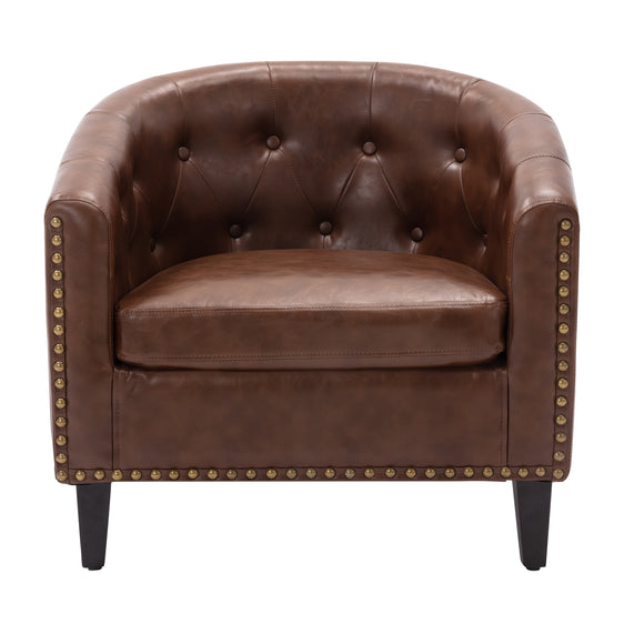 Rowan Leather Tufted Barrel Club Chair, Dark Brown