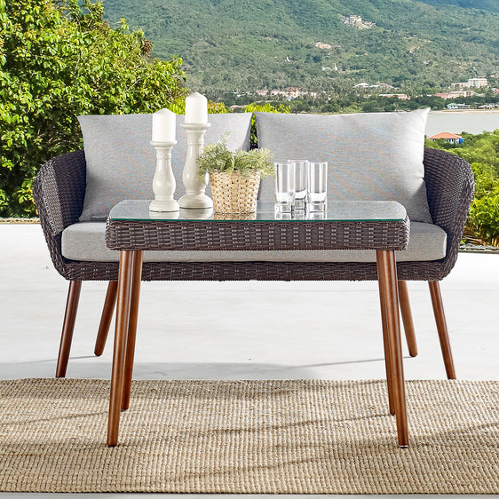 Chocolate Brown Athens All-weather Wicker Outdoor 26" Cocktail Table with Glass Top