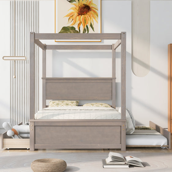 Samuel Canopy Bed with Trundle Bed and Two Drawers