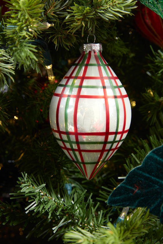 Plaid-Glittered-Glass-Ornament,-Set-of-6-Ornaments