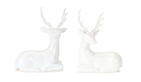 Modern White Winter Deer Figurine, Set of 2