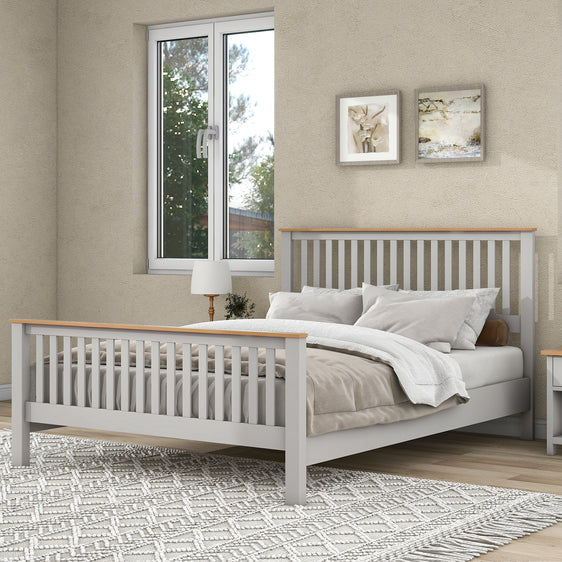 Country Solid Platform Bed with Oak Top