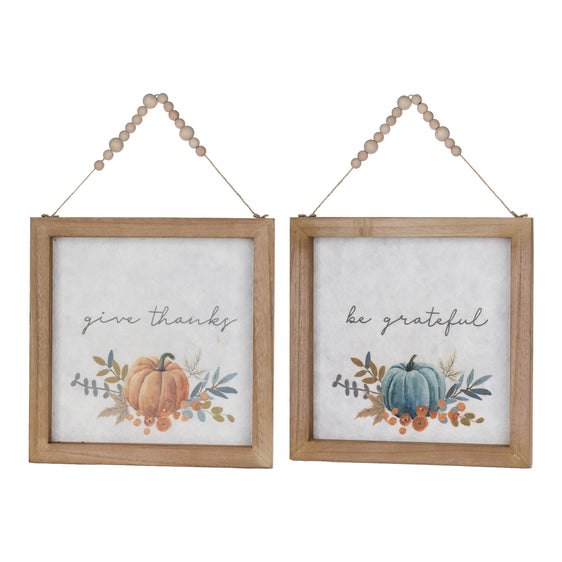 Wood-Beaded-Hanging-Harvest-Grateful-Thankful-Sentiment,-Set-of-2-Fall-Decor