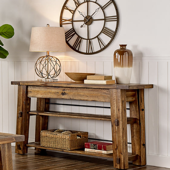 Durango 54"L Industrial Wood Console/Media Table with Two Shelves