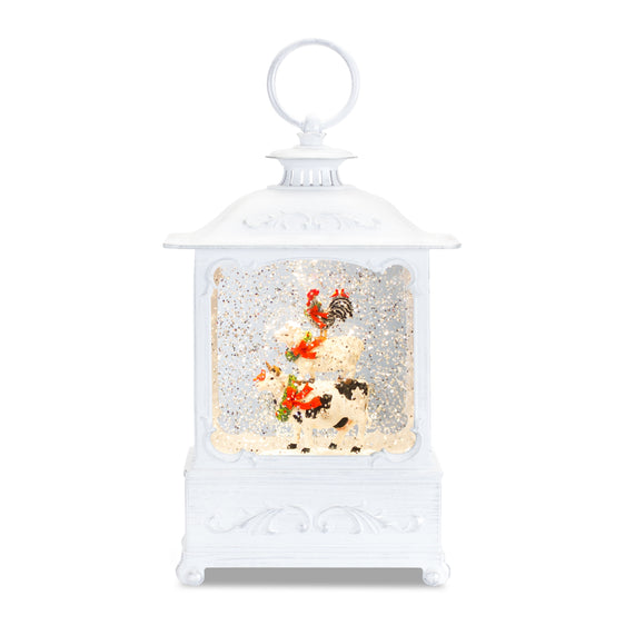 LED Snow Globe Lantern with Stacking Farm Animal Figurine 11.5"