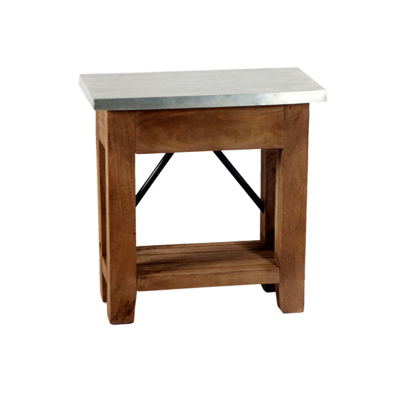 Millwork 22" Wood and Zinc Metal End Table with Shelf