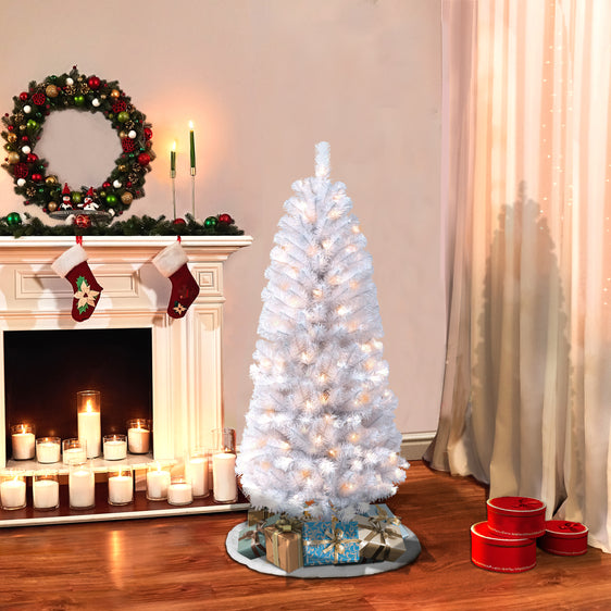 6.5-ft-Pre-lit-White-Northern-Fir-Pencil-Artificial-Christmas-Tree-with-Clear-Lights-&-Metal-Stand-Christmas-Trees