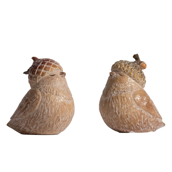 Harvest-Bird-with-Acorn-Hat-Figurine,-Set-of-6-Fall-Decor