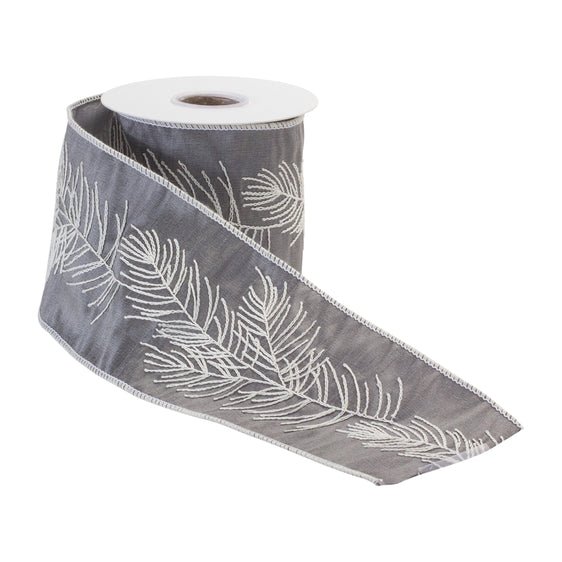 4" Grey Pine Polyester Ribbon, Set of 2