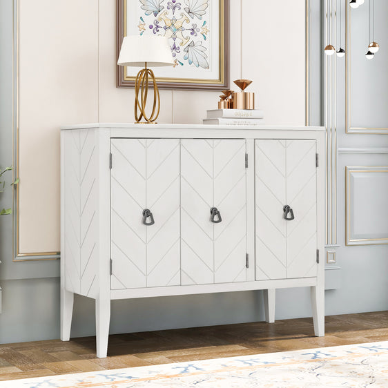 Tatum Cream White 3 Door Wood Storage Cabinet with Adjustable Shelf