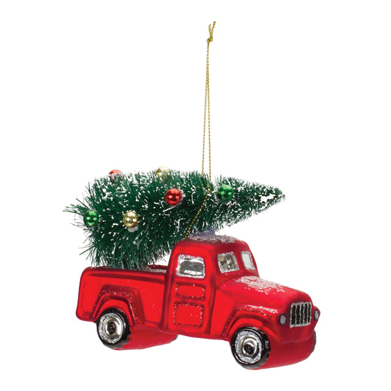 Glittered Glass Pickup Truck Ornament, Set of 6