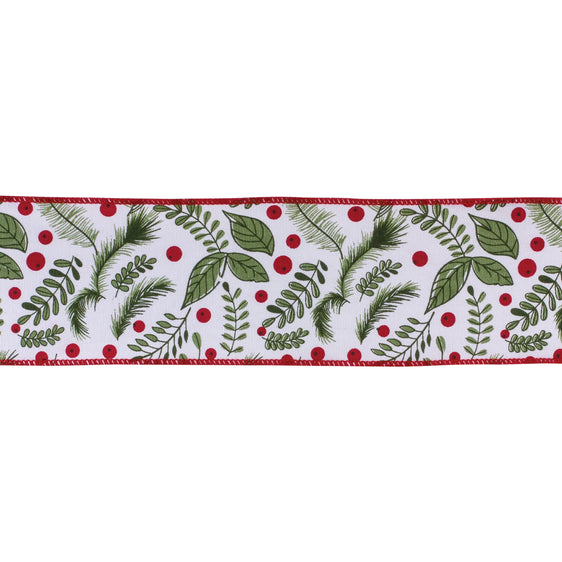 4" Winter Foliage Print Cotton Ribbon