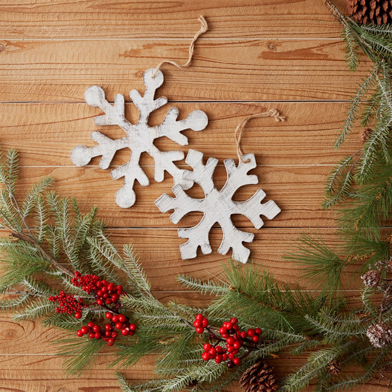 White-Washed-Wooden-Snowflake-Ornament,-Set-of-12-Decor