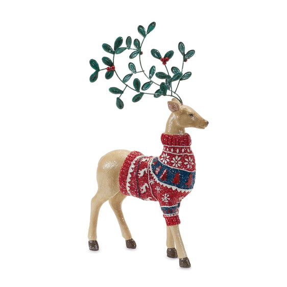 Mistletoe Antler Deer Figurine, Set of 2