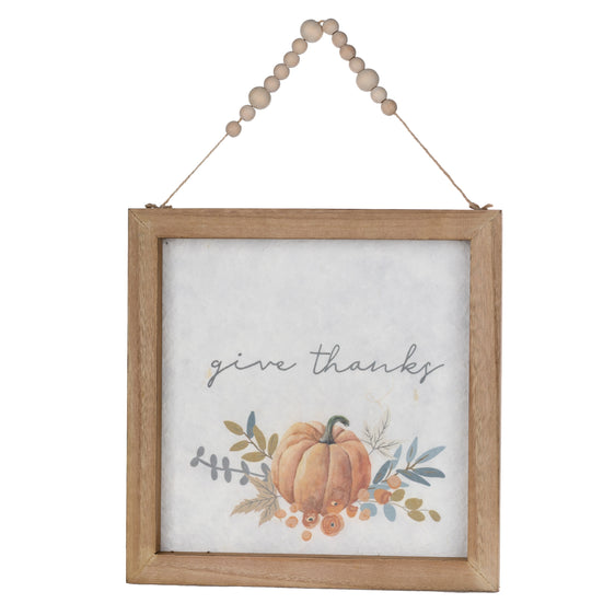 Wood Beaded Hanging Harvest Grateful Thankful Sentiment, Set of 2