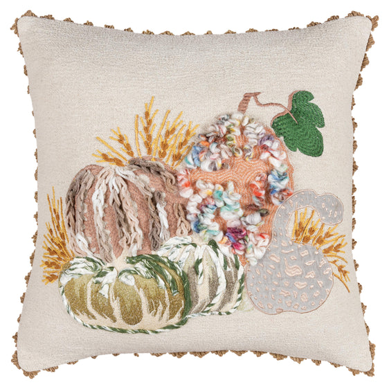 Applique And Embroidered Textured Cotton Gourds Decorative Throw Pillow